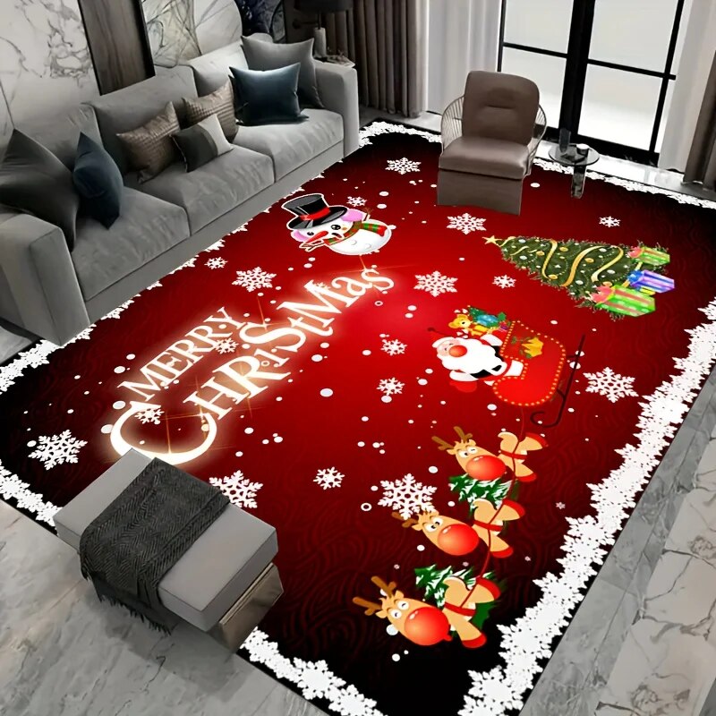 Tapis de décoration de maison de Noël Tapis de bonhomme de neige du Père Noël Tapis de salon Canapé Décoration avant Chambre à coucher Tapis de pied de chevet