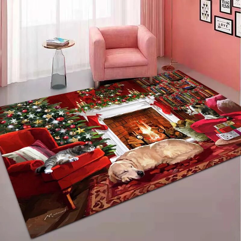 Tapis de décoration de maison de Noël Tapis de bonhomme de neige du Père Noël Tapis de salon Canapé Décoration avant Chambre à coucher Tapis de pied de chevet