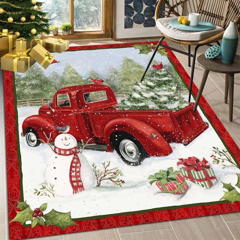 Tapis de décoration de maison de Noël Tapis de bonhomme de neige du Père Noël Tapis de salon Canapé Décoration avant Chambre à coucher Tapis de pied de chevet