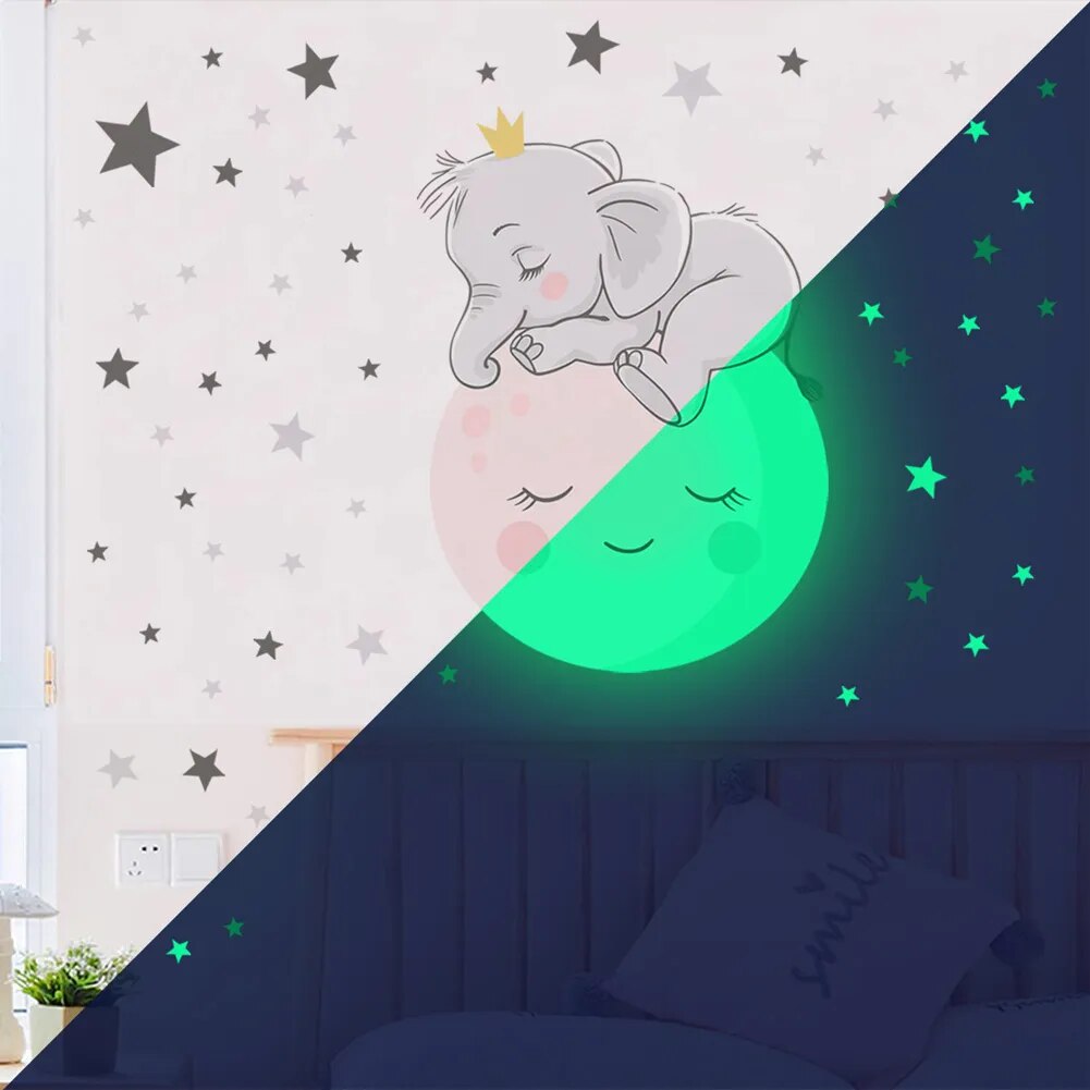 Lune Bébé Éléphant Qui Dort Lumineux